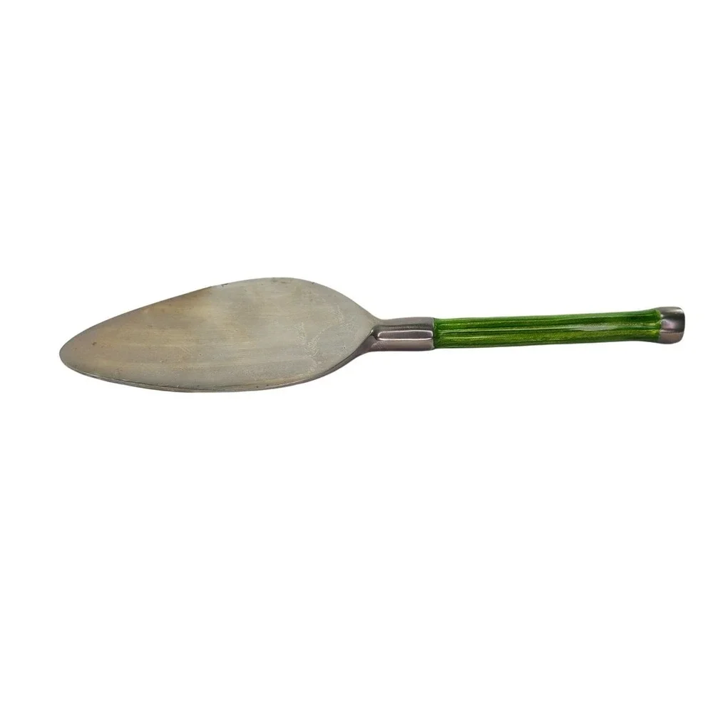 Metal Fluted Cake Dessert Server Green Rnd Platter‎ Plate 2 Pc Set SimplyDesignz